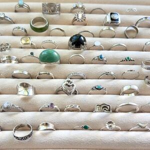 Huge Lot 55 Sterling Silver Rings Vintage Mixed